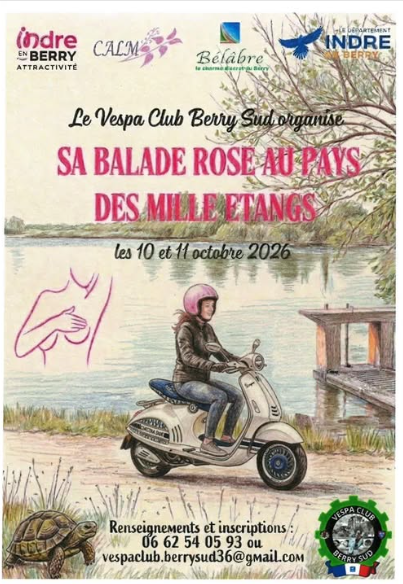 Le Vespa Club Berry Sud organise sa balade Rose au pays des milles étangs